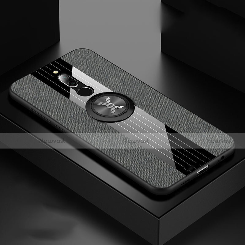 Ultra-thin Silicone Gel Soft Case Cover with Magnetic Finger Ring Stand A01 for Xiaomi Redmi 8 Dark Gray