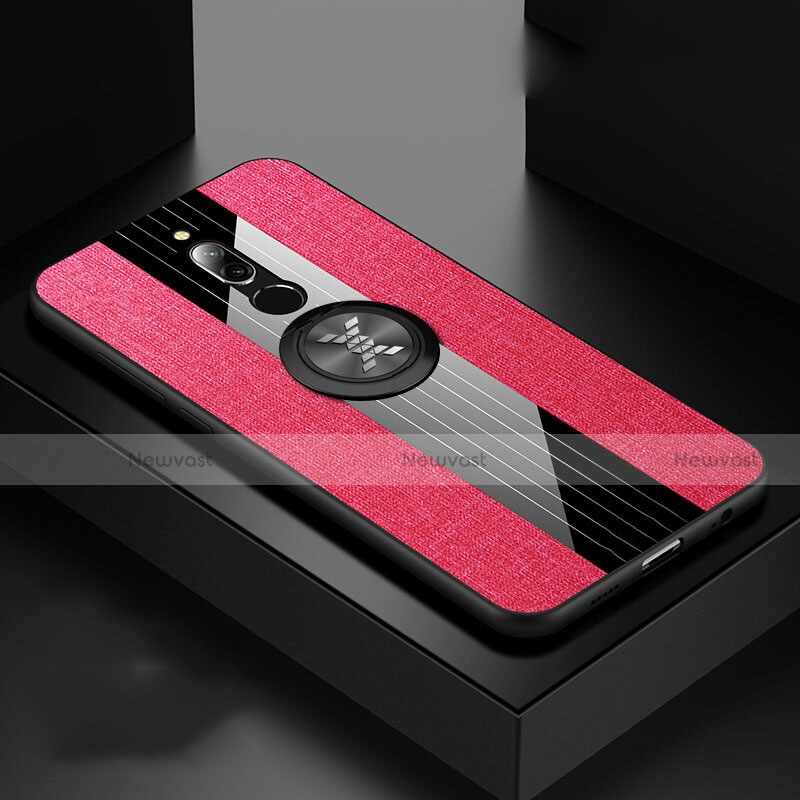 Ultra-thin Silicone Gel Soft Case Cover with Magnetic Finger Ring Stand A01 for Xiaomi Redmi 8 Hot Pink