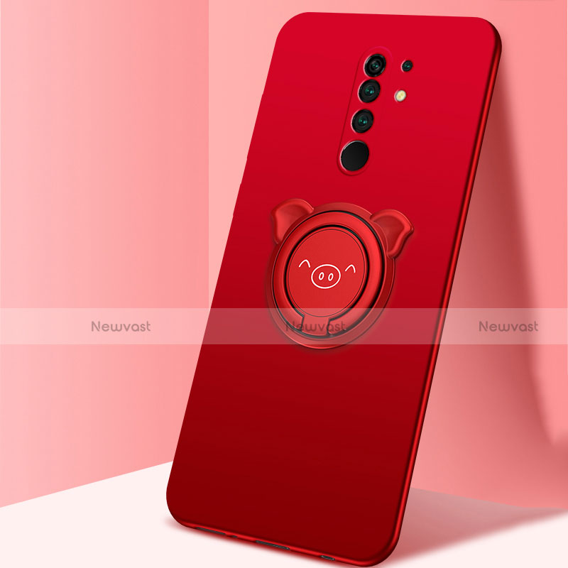 Ultra-thin Silicone Gel Soft Case Cover with Magnetic Finger Ring Stand A01 for Xiaomi Redmi 9 Prime India