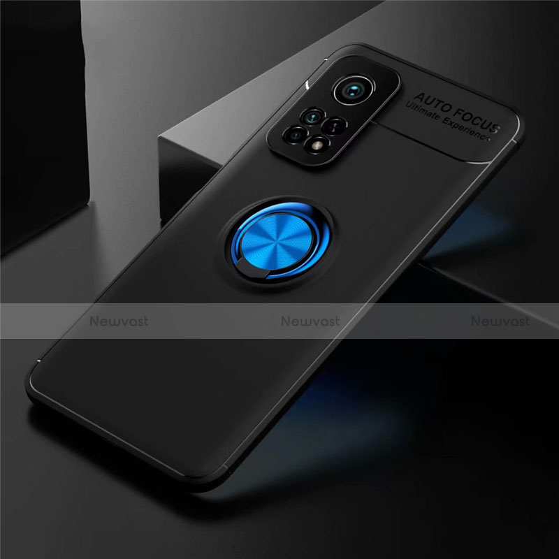 Ultra-thin Silicone Gel Soft Case Cover with Magnetic Finger Ring Stand A01 for Xiaomi Redmi K30S 5G Blue and Black