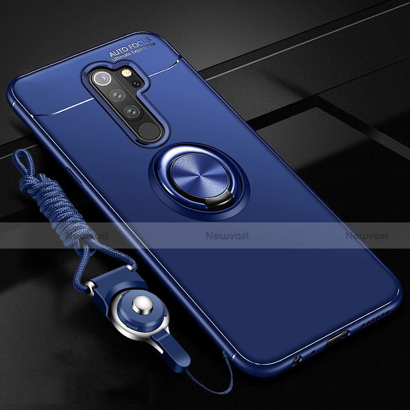 Ultra-thin Silicone Gel Soft Case Cover with Magnetic Finger Ring Stand A01 for Xiaomi Redmi Note 8 Pro Blue