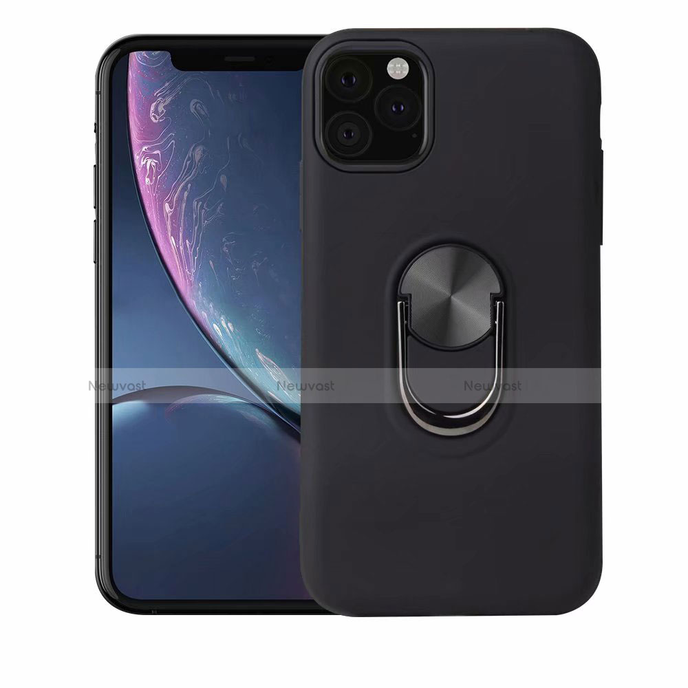 Ultra-thin Silicone Gel Soft Case Cover with Magnetic Finger Ring Stand A02 for Apple iPhone 11 Pro Black