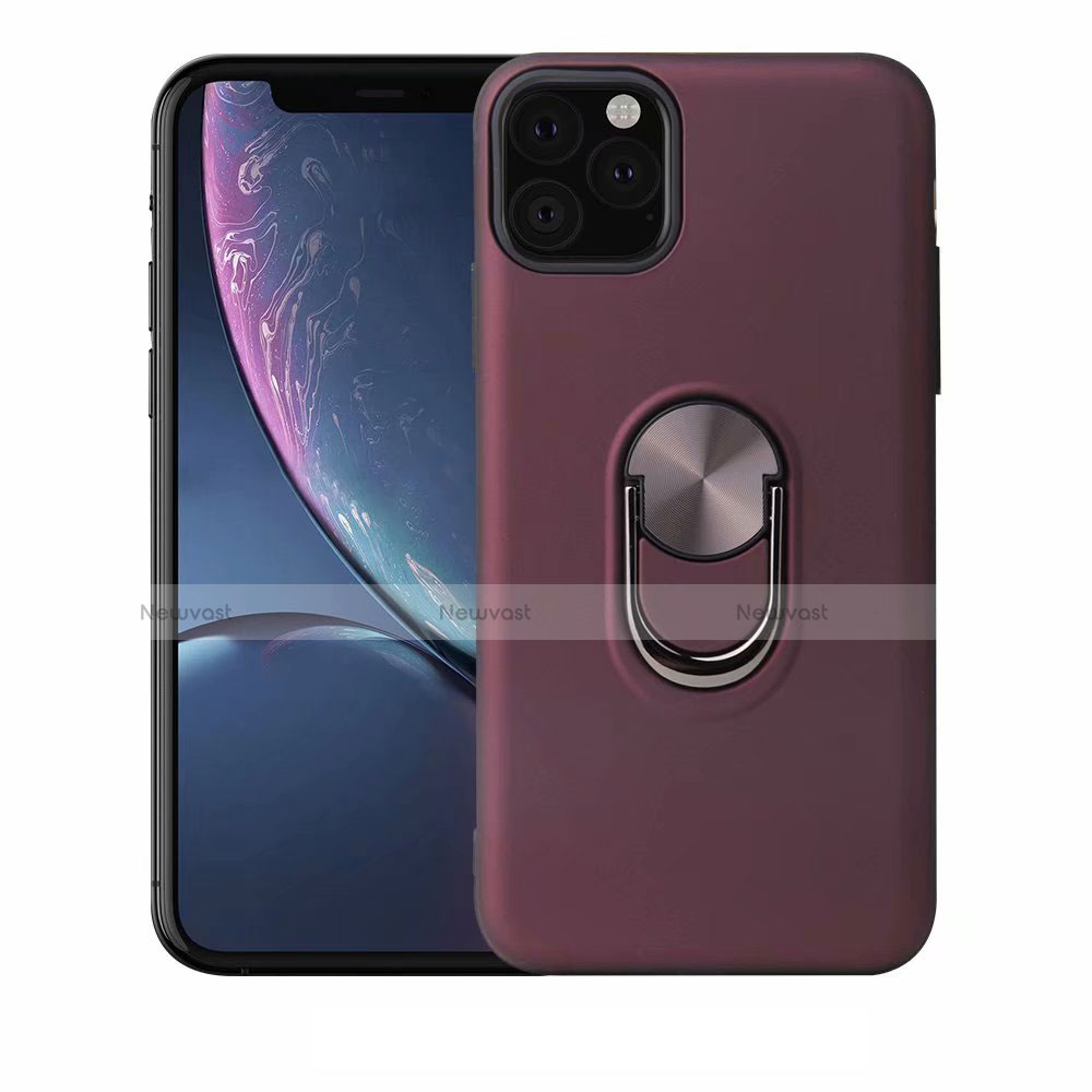 Ultra-thin Silicone Gel Soft Case Cover with Magnetic Finger Ring Stand A02 for Apple iPhone 11 Pro Purple