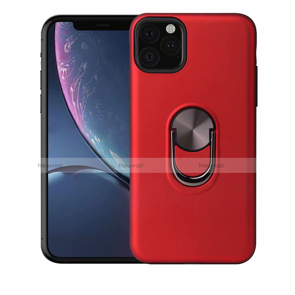 Ultra-thin Silicone Gel Soft Case Cover with Magnetic Finger Ring Stand A02 for Apple iPhone 11 Pro Red