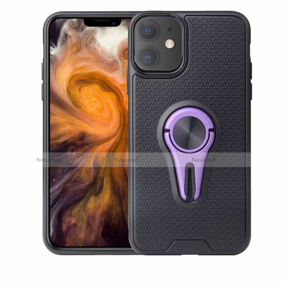 Ultra-thin Silicone Gel Soft Case Cover with Magnetic Finger Ring Stand A02 for Apple iPhone 11 Purple