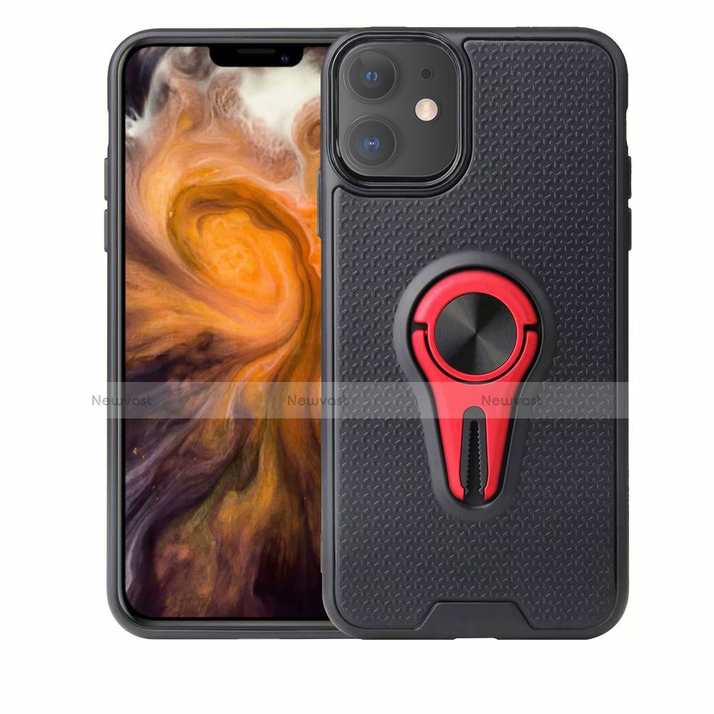 Ultra-thin Silicone Gel Soft Case Cover with Magnetic Finger Ring Stand A02 for Apple iPhone 11 Red