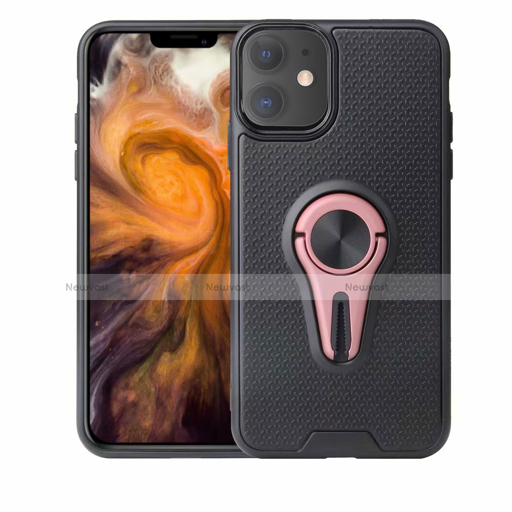 Ultra-thin Silicone Gel Soft Case Cover with Magnetic Finger Ring Stand A02 for Apple iPhone 11 Rose Gold