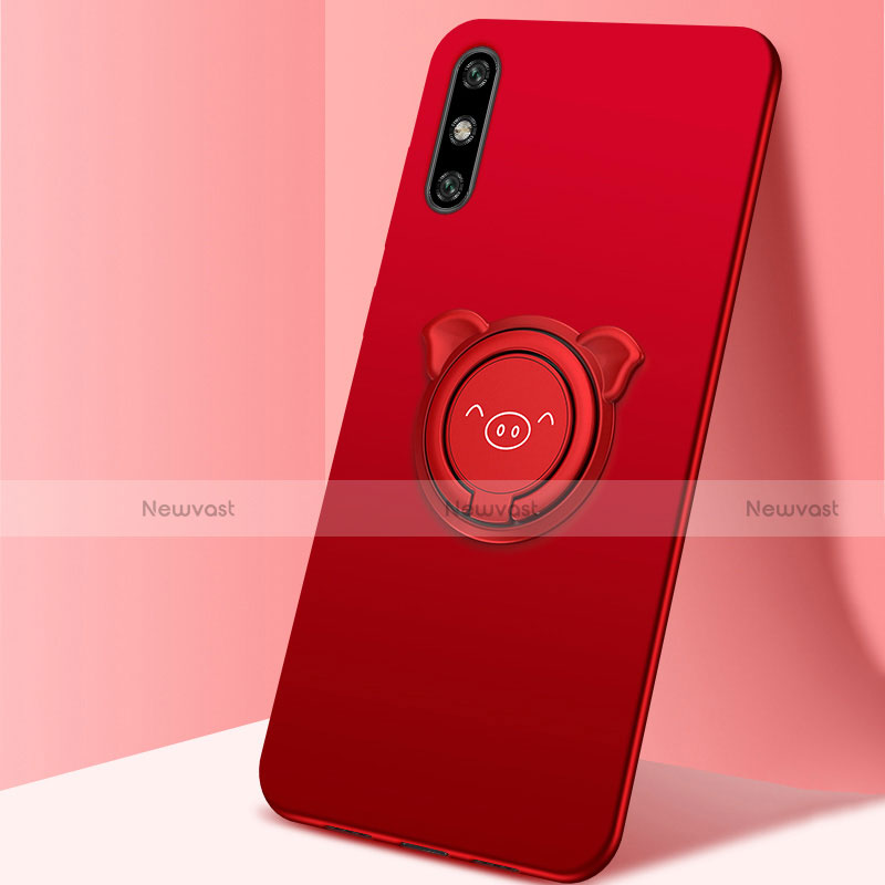 Ultra-thin Silicone Gel Soft Case Cover with Magnetic Finger Ring Stand A02 for Huawei Enjoy 10e Red