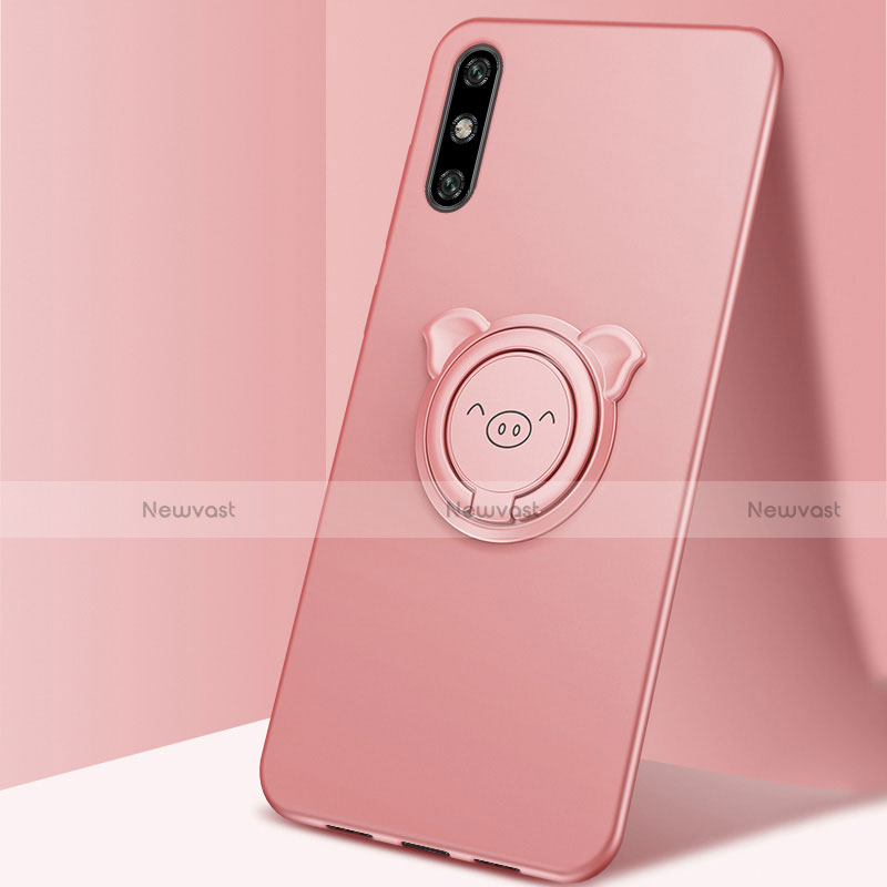 Ultra-thin Silicone Gel Soft Case Cover with Magnetic Finger Ring Stand A02 for Huawei Enjoy 10e Rose Gold