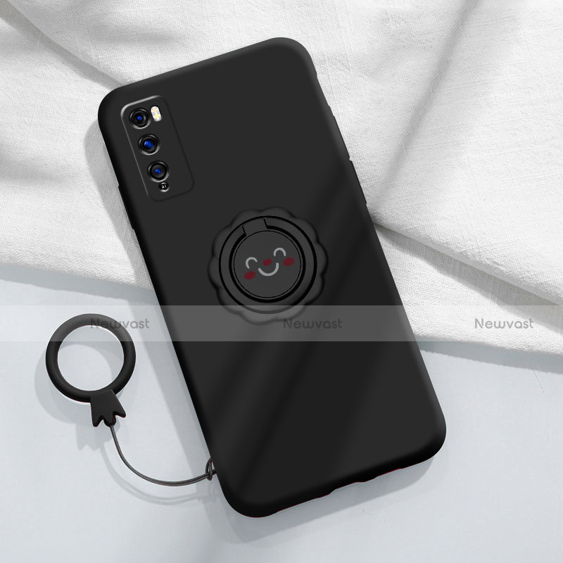 Ultra-thin Silicone Gel Soft Case Cover with Magnetic Finger Ring Stand A02 for Huawei Enjoy Z 5G Black