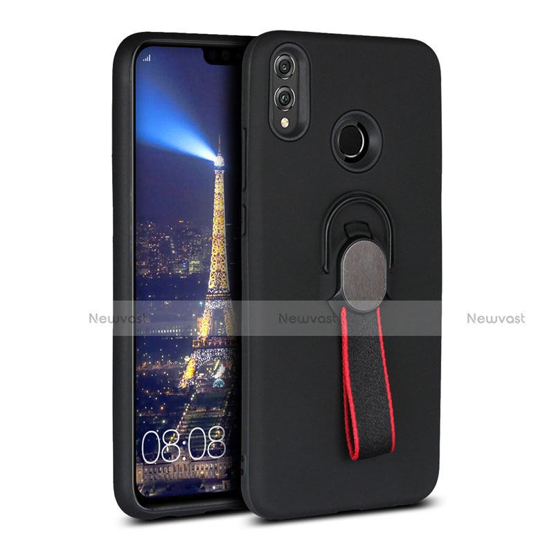 Ultra-thin Silicone Gel Soft Case Cover with Magnetic Finger Ring Stand A02 for Huawei Honor 8X Black