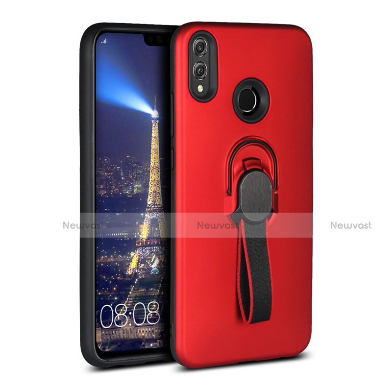 Ultra-thin Silicone Gel Soft Case Cover with Magnetic Finger Ring Stand A02 for Huawei Honor 8X Red