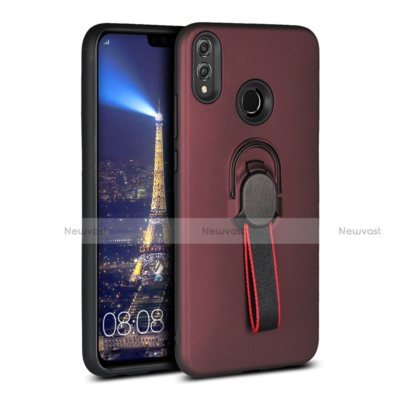 Ultra-thin Silicone Gel Soft Case Cover with Magnetic Finger Ring Stand A02 for Huawei Honor 8X Red Wine