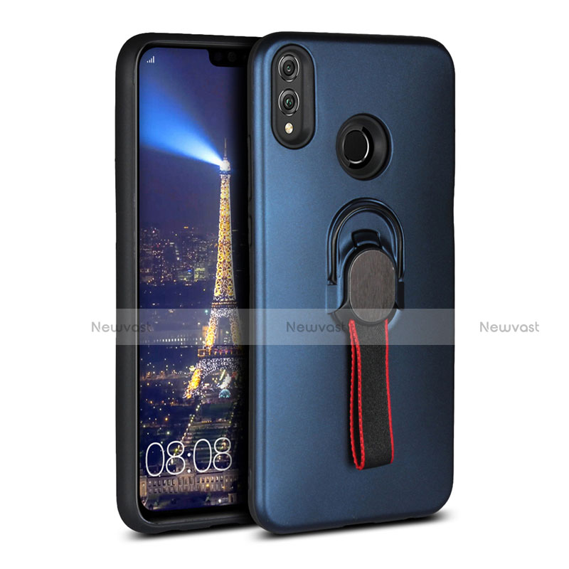 Ultra-thin Silicone Gel Soft Case Cover with Magnetic Finger Ring Stand A02 for Huawei Honor V10 Lite Blue