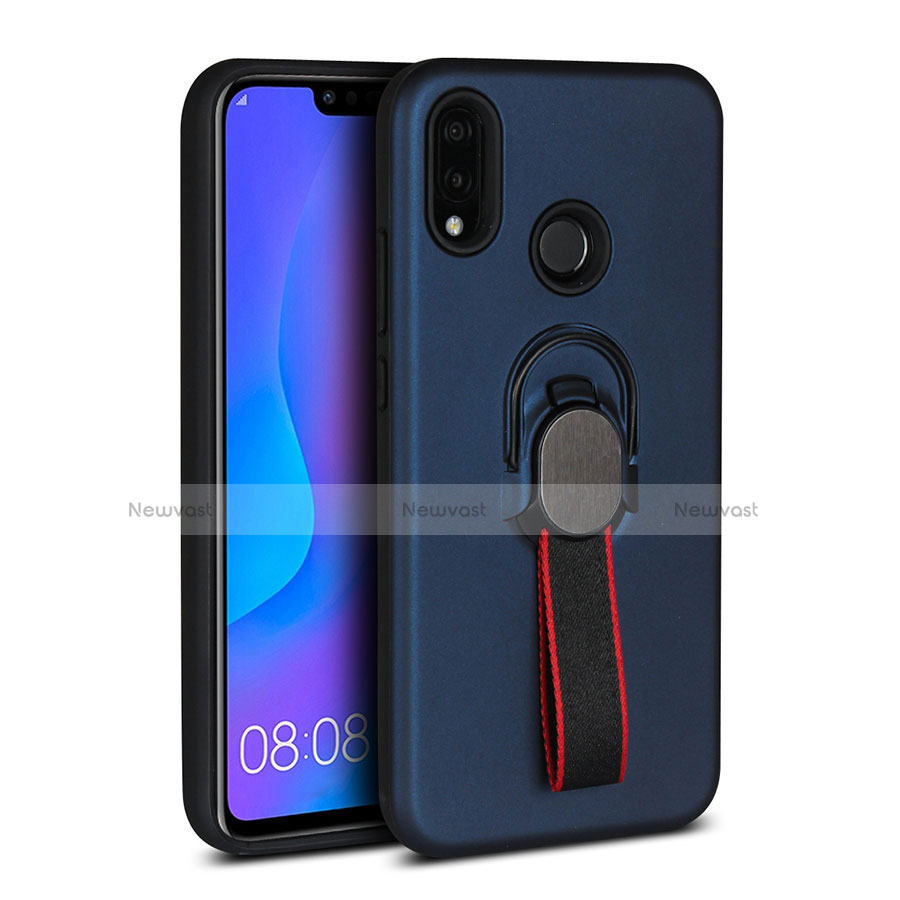 Ultra-thin Silicone Gel Soft Case Cover with Magnetic Finger Ring Stand A02 for Huawei Nova 3e Blue