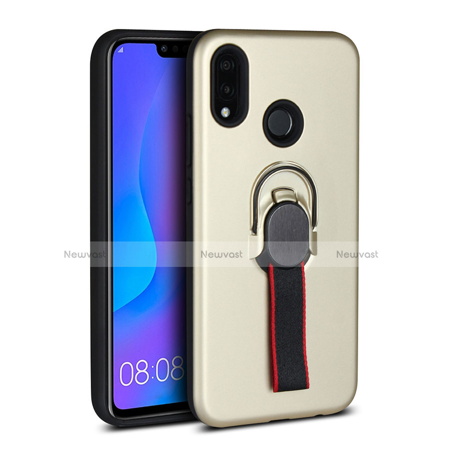 Ultra-thin Silicone Gel Soft Case Cover with Magnetic Finger Ring Stand A02 for Huawei Nova 3e Gold