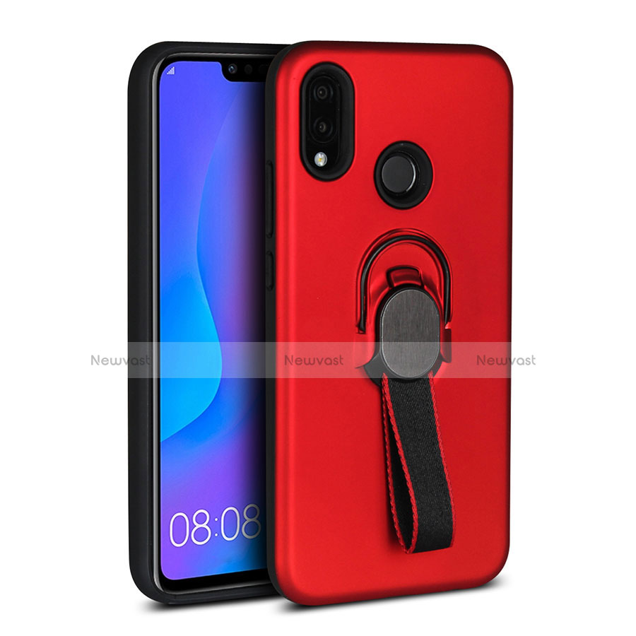 Ultra-thin Silicone Gel Soft Case Cover with Magnetic Finger Ring Stand A02 for Huawei Nova 3e Red