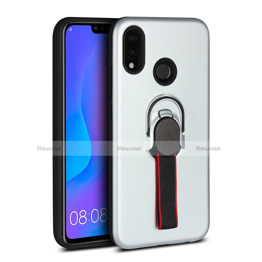 Ultra-thin Silicone Gel Soft Case Cover with Magnetic Finger Ring Stand A02 for Huawei Nova 3e White