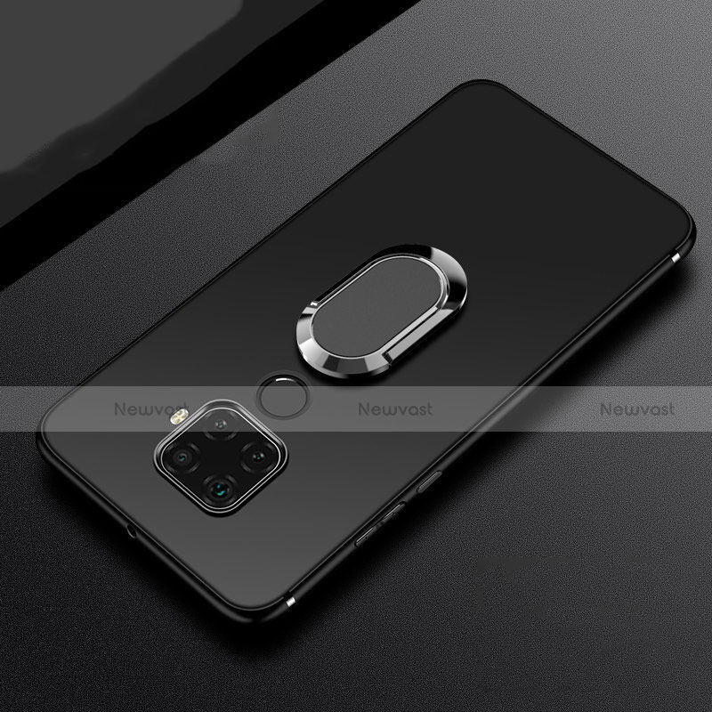 Ultra-thin Silicone Gel Soft Case Cover with Magnetic Finger Ring Stand A02 for Huawei Nova 5z Black