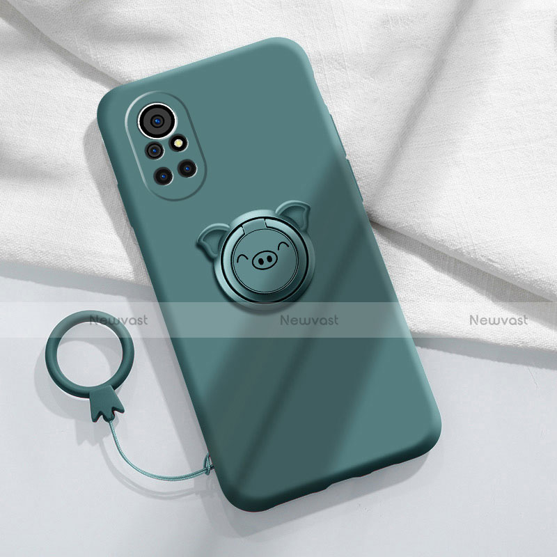 Ultra-thin Silicone Gel Soft Case Cover with Magnetic Finger Ring Stand A02 for Huawei Nova 8 5G