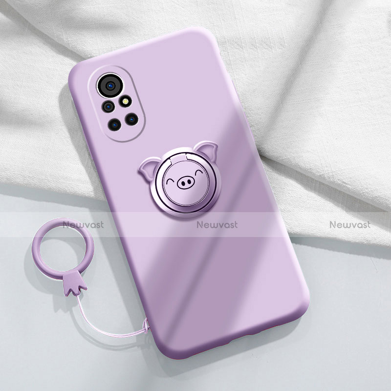 Ultra-thin Silicone Gel Soft Case Cover with Magnetic Finger Ring Stand A02 for Huawei Nova 8 5G