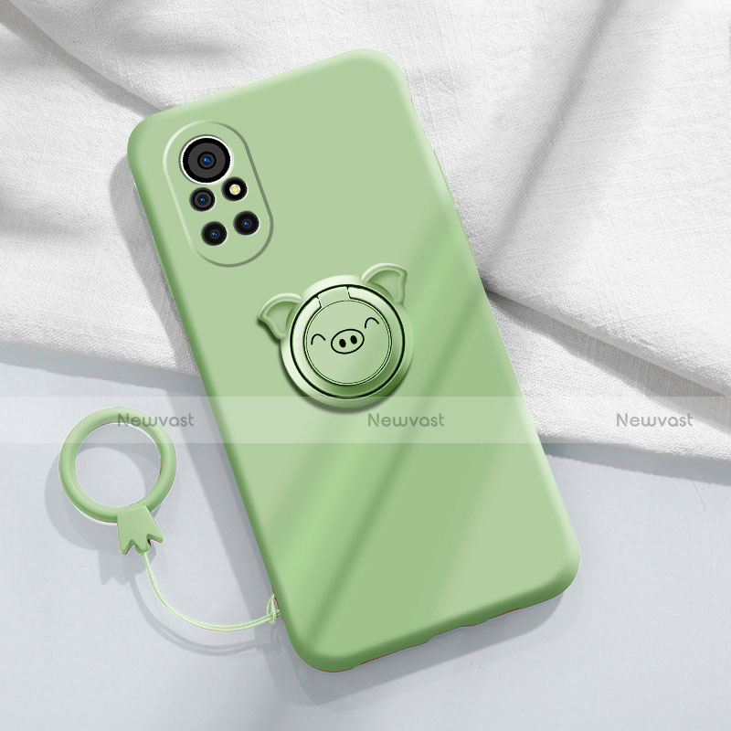 Ultra-thin Silicone Gel Soft Case Cover with Magnetic Finger Ring Stand A02 for Huawei Nova 8 5G