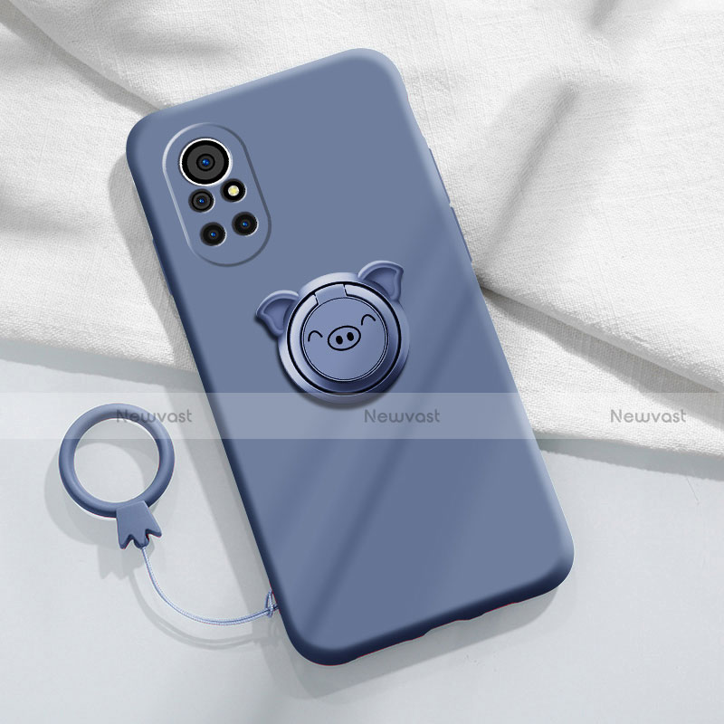 Ultra-thin Silicone Gel Soft Case Cover with Magnetic Finger Ring Stand A02 for Huawei Nova 8 5G Lavender Gray