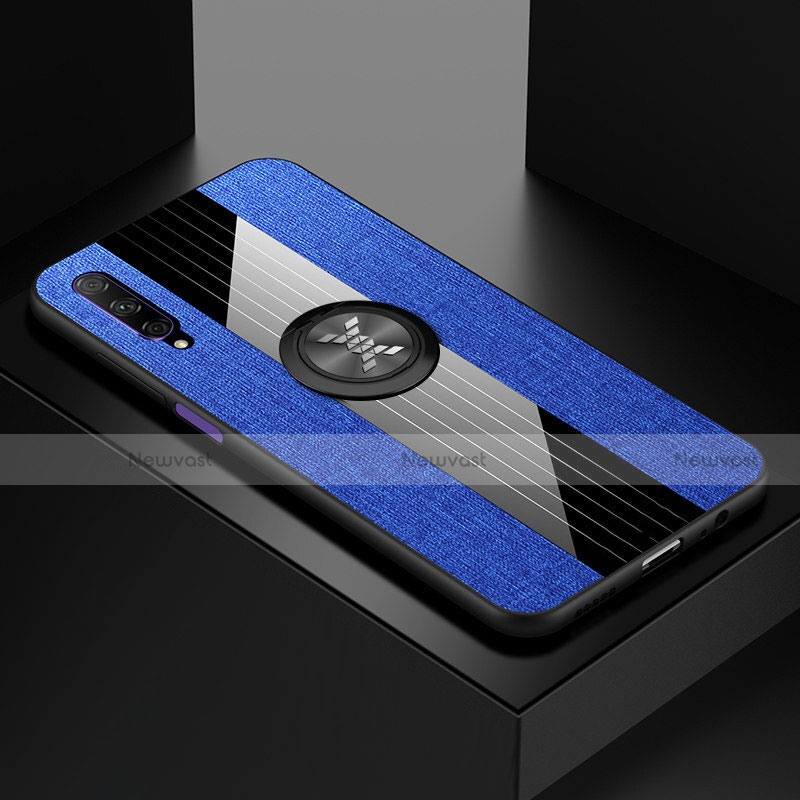 Ultra-thin Silicone Gel Soft Case Cover with Magnetic Finger Ring Stand A02 for Huawei P Smart Pro (2019) Blue