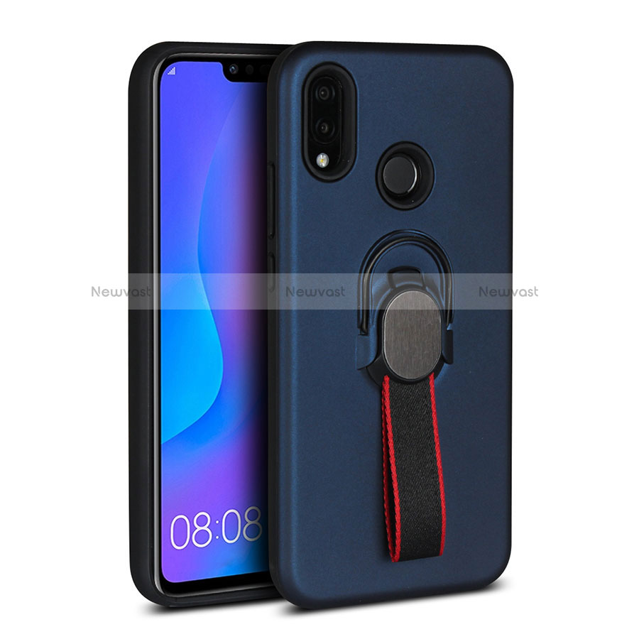 Ultra-thin Silicone Gel Soft Case Cover with Magnetic Finger Ring Stand A02 for Huawei P20 Lite Blue