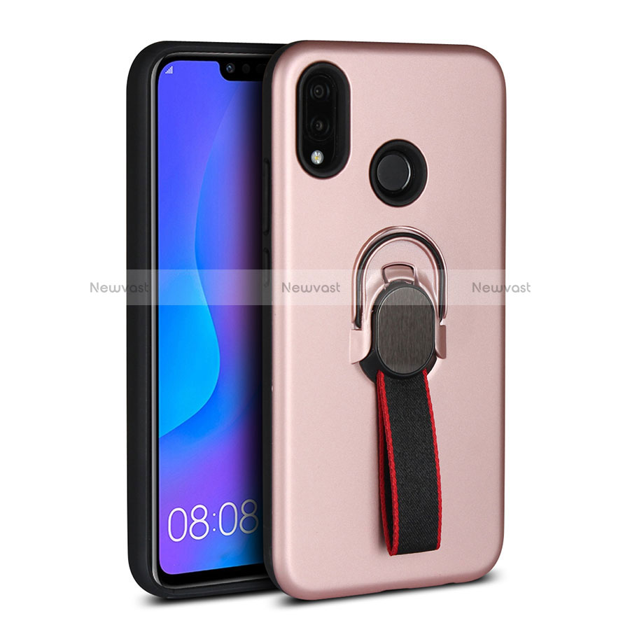 Ultra-thin Silicone Gel Soft Case Cover with Magnetic Finger Ring Stand A02 for Huawei P20 Lite Rose Gold