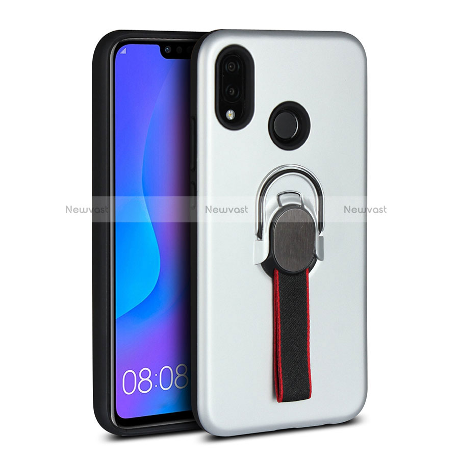 Ultra-thin Silicone Gel Soft Case Cover with Magnetic Finger Ring Stand A02 for Huawei P20 Lite White