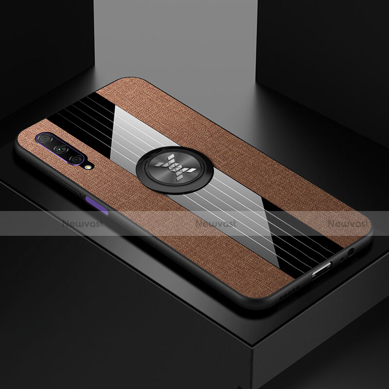 Ultra-thin Silicone Gel Soft Case Cover with Magnetic Finger Ring Stand A02 for Huawei Y9s Brown