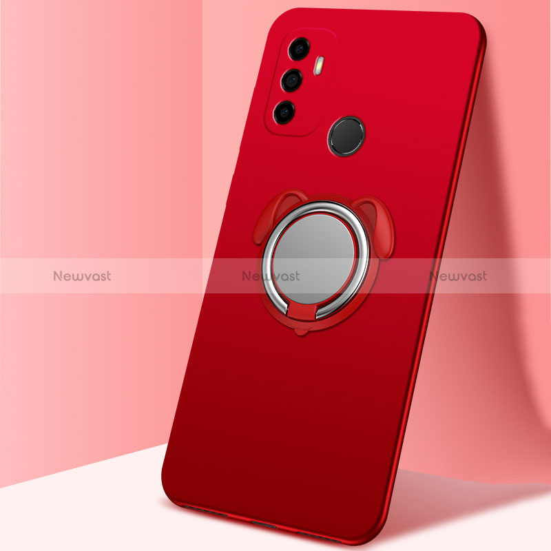 Ultra-thin Silicone Gel Soft Case Cover with Magnetic Finger Ring Stand A02 for Oppo A11s Red