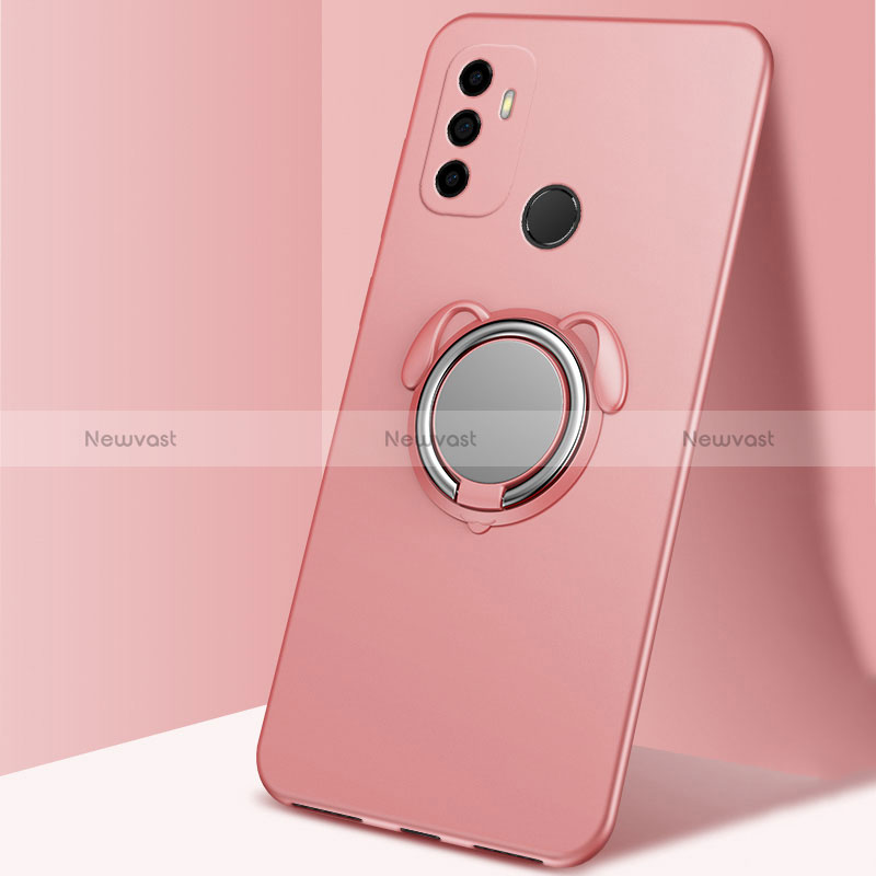 Ultra-thin Silicone Gel Soft Case Cover with Magnetic Finger Ring Stand A02 for Oppo A11s Rose Gold