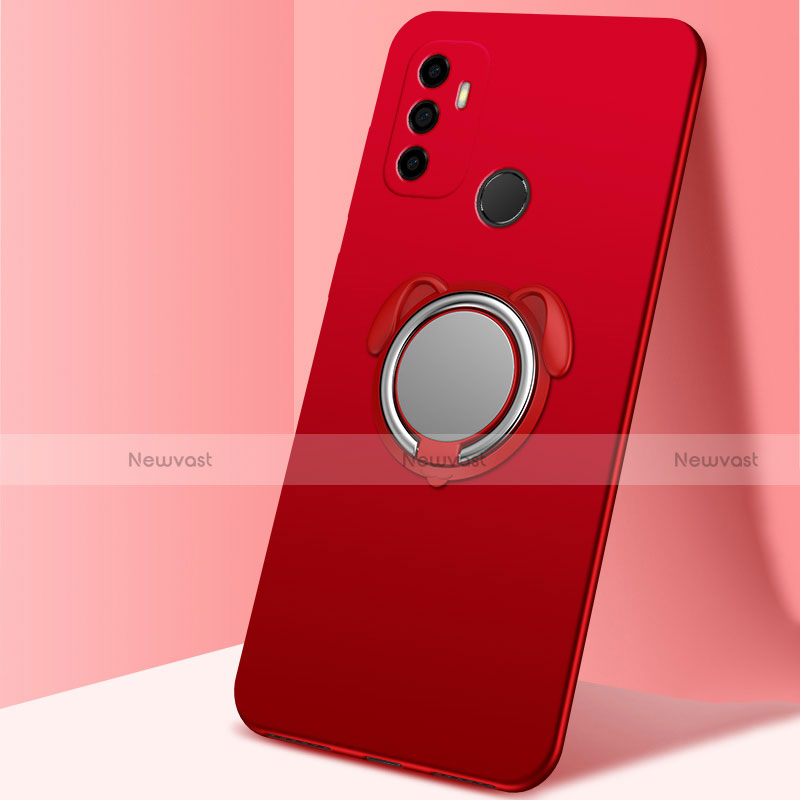 Ultra-thin Silicone Gel Soft Case Cover with Magnetic Finger Ring Stand A02 for Oppo A32 Red