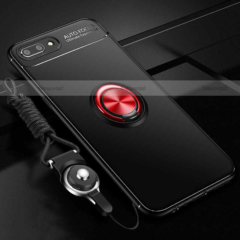 Ultra-thin Silicone Gel Soft Case Cover with Magnetic Finger Ring Stand A02 for Oppo A5 Red and Black