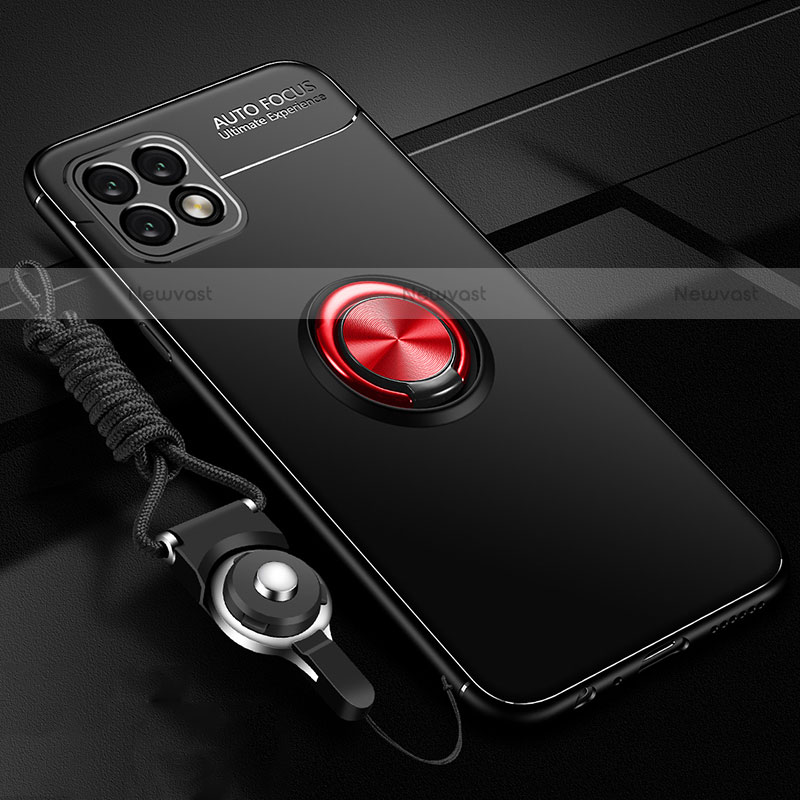 Ultra-thin Silicone Gel Soft Case Cover with Magnetic Finger Ring Stand A02 for Oppo A72 5G Red and Black