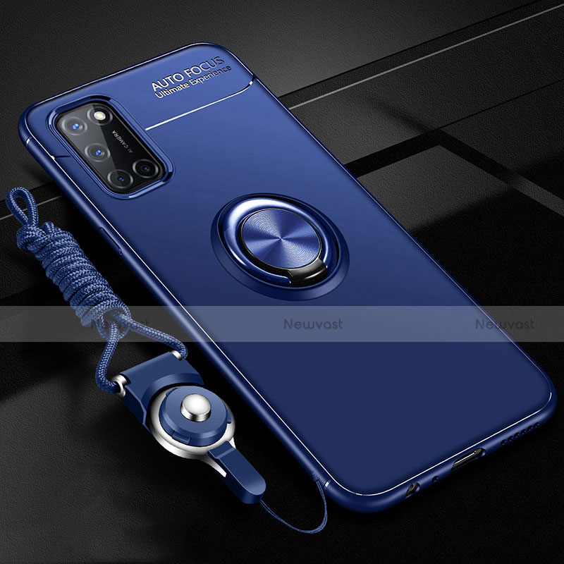 Ultra-thin Silicone Gel Soft Case Cover with Magnetic Finger Ring Stand A02 for Oppo A72 Blue