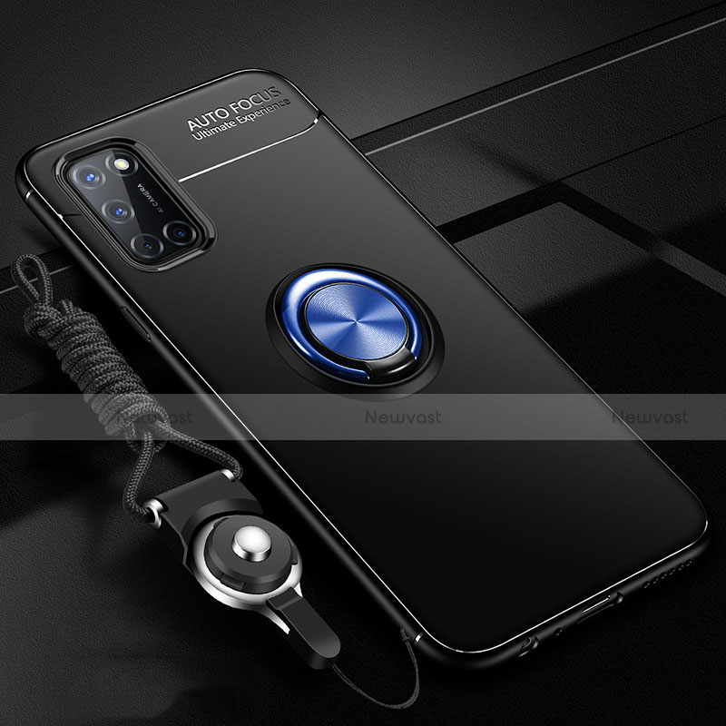 Ultra-thin Silicone Gel Soft Case Cover with Magnetic Finger Ring Stand A02 for Oppo A72 Blue and Black