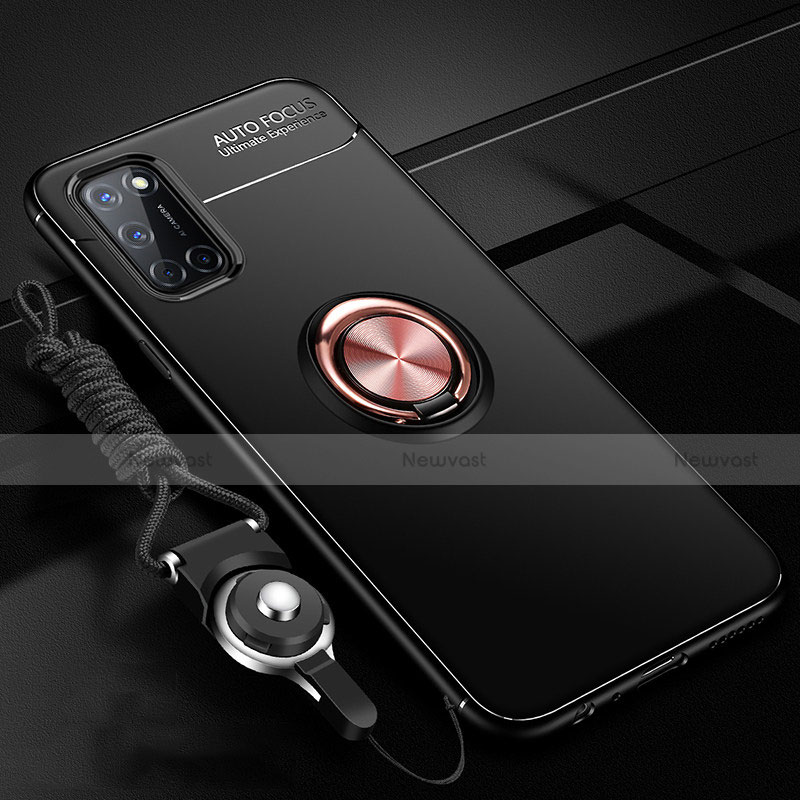 Ultra-thin Silicone Gel Soft Case Cover with Magnetic Finger Ring Stand A02 for Oppo A72 Gold and Black