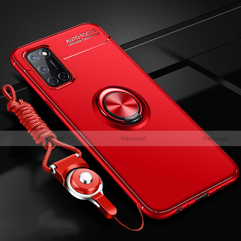 Ultra-thin Silicone Gel Soft Case Cover with Magnetic Finger Ring Stand A02 for Oppo A72 Red