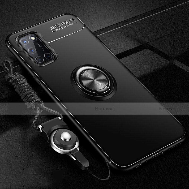 Ultra-thin Silicone Gel Soft Case Cover with Magnetic Finger Ring Stand A02 for Oppo A92 Black