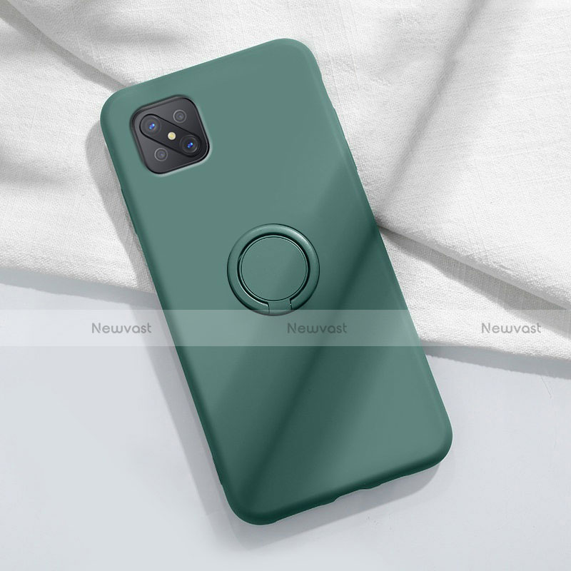 Ultra-thin Silicone Gel Soft Case Cover with Magnetic Finger Ring Stand A02 for Oppo A92s 5G Green