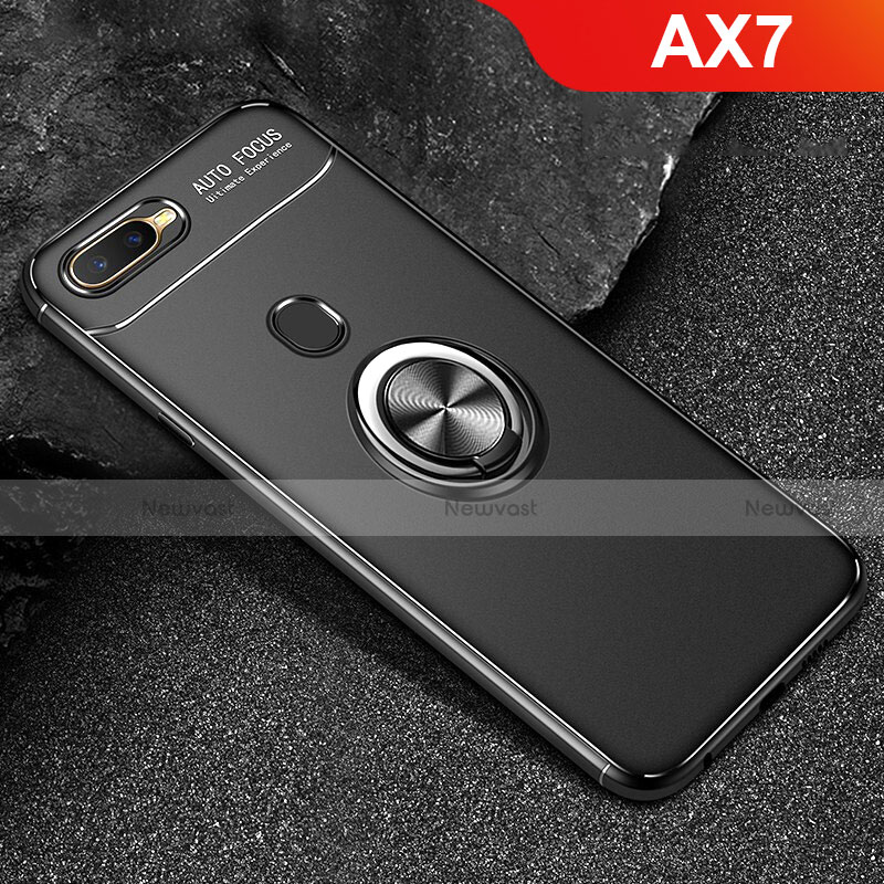 Ultra-thin Silicone Gel Soft Case Cover with Magnetic Finger Ring Stand A02 for Oppo AX7 Black