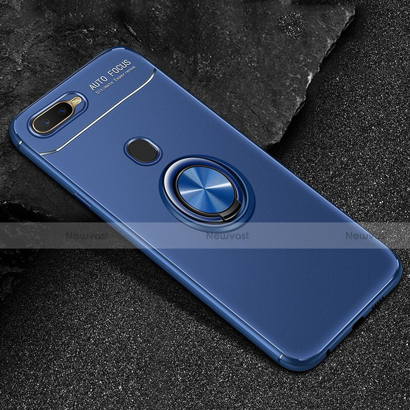 Ultra-thin Silicone Gel Soft Case Cover with Magnetic Finger Ring Stand A02 for Oppo AX7 Blue