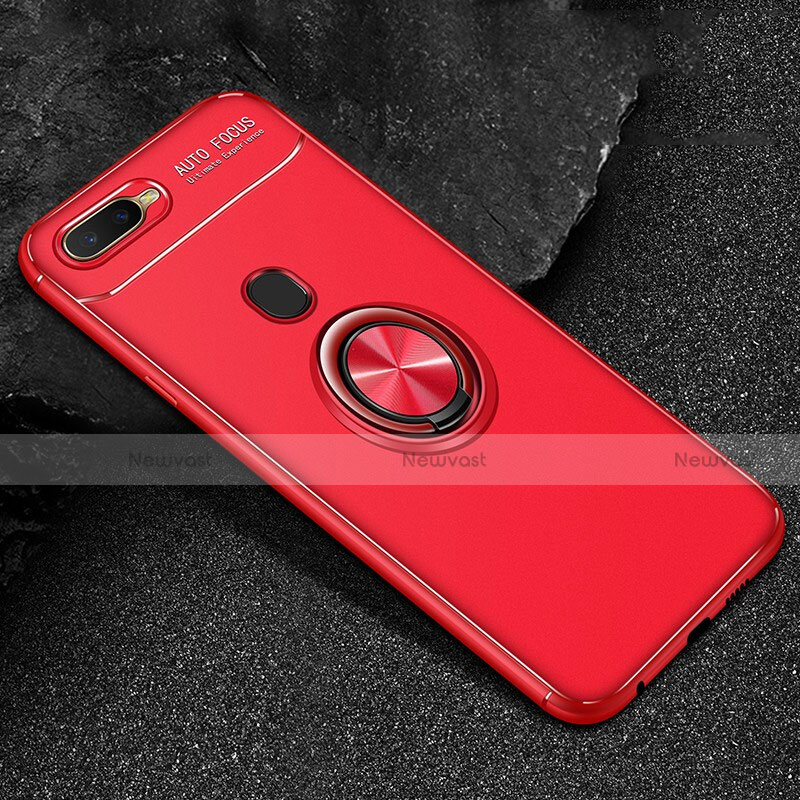 Ultra-thin Silicone Gel Soft Case Cover with Magnetic Finger Ring Stand A02 for Oppo AX7 Red