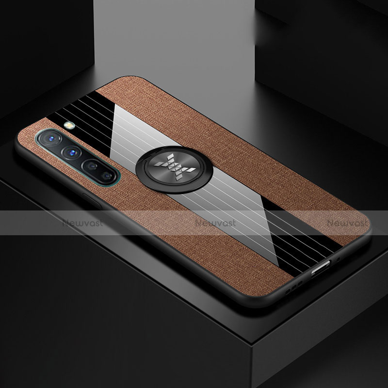 Ultra-thin Silicone Gel Soft Case Cover with Magnetic Finger Ring Stand A02 for Oppo F15 Brown