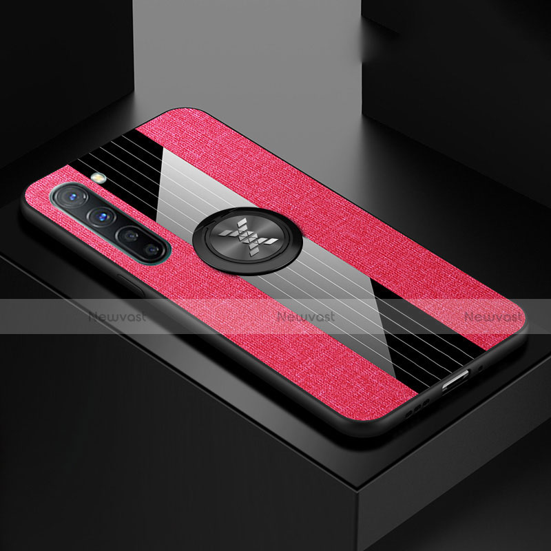 Ultra-thin Silicone Gel Soft Case Cover with Magnetic Finger Ring Stand A02 for Oppo Find X2 Lite Hot Pink