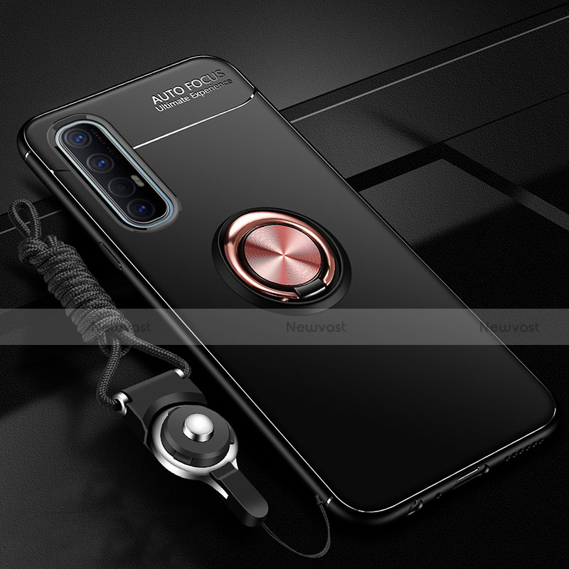 Ultra-thin Silicone Gel Soft Case Cover with Magnetic Finger Ring Stand A02 for Oppo Find X2 Neo Gold and Black