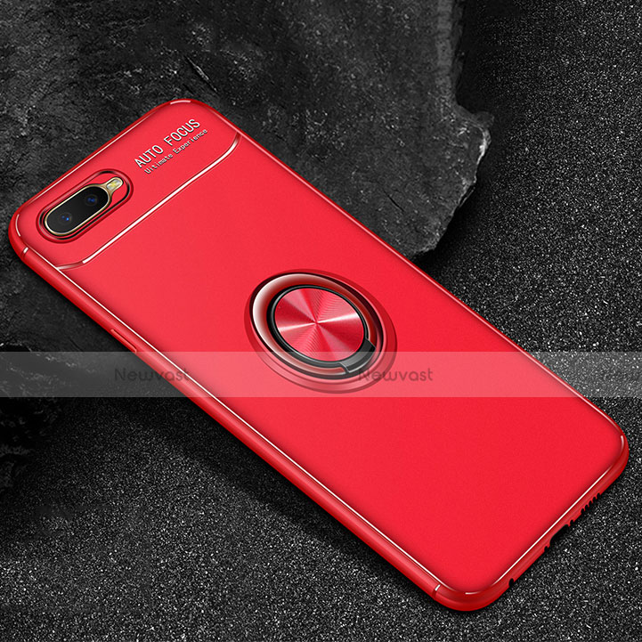 Ultra-thin Silicone Gel Soft Case Cover with Magnetic Finger Ring Stand A02 for Oppo K1 Red